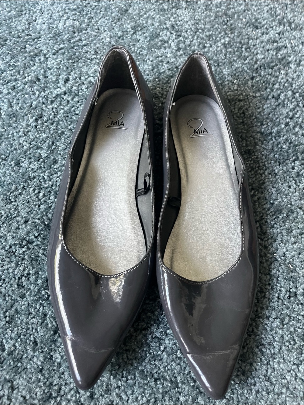 MIA Women's Pointed Patent Flats in Charcoal Gray